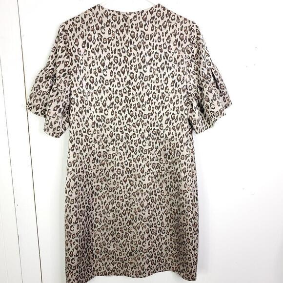 Banana Republic Dress Womens Size 8 Puff Sleeve Leopard Exotic Animal Sheath - Picture 9 of 9